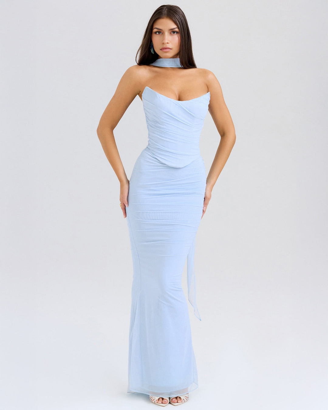 Lora | Long Dress with Draping and Choker Collar