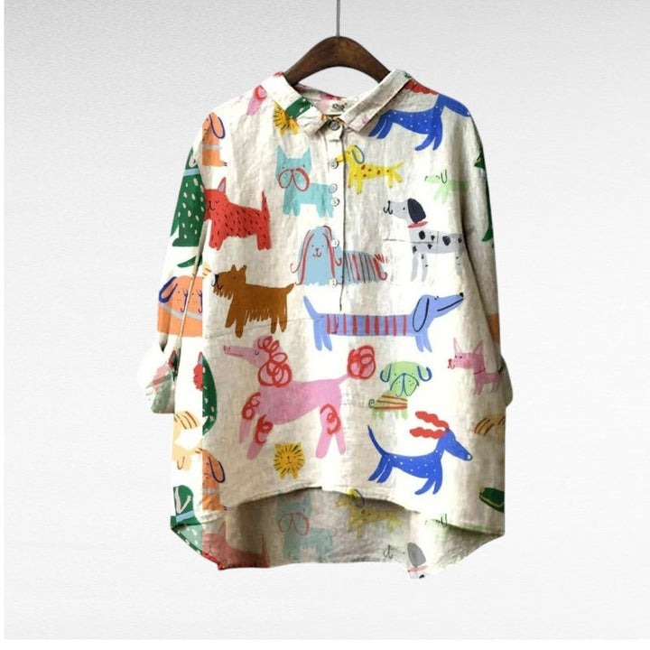 Beata Butik® | Exclusive Women's Blouse with Dog Pattern