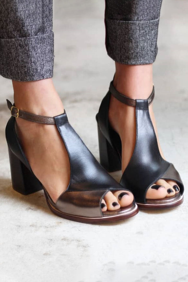 Anyao™ | Heeled Sandals with Open Toes in Black Patchwork